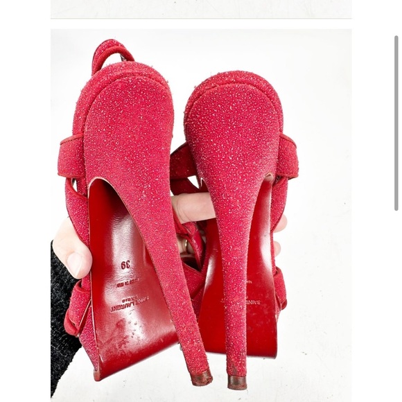 SAINT LAURENT Suede Quartz Tribute 75 Platform Sandals 39 Lipstick - Picture 3 of 7